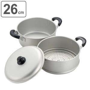 パール金属 両手鍋 26cm IH対応 2段蒸し器 だんらん ガラス蓋付き