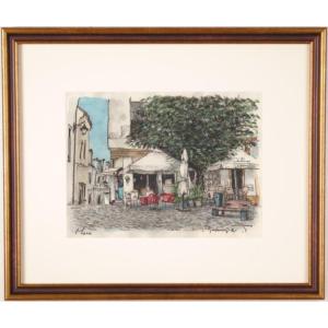 パリ 風景画 絵画 フランス 水彩画 高橋文平 「モンマルトルのカフェ