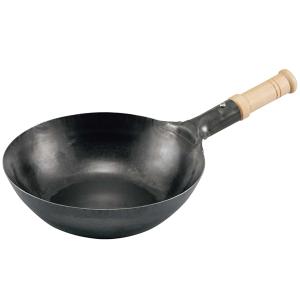 山田工業所 鉄 打出 片手中華鍋 平底 27cm 木柄 （板厚1.6mm） : 厨房