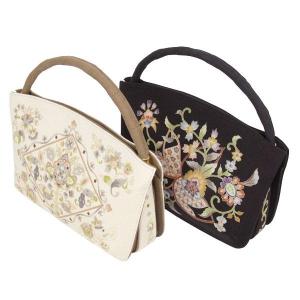 美品 和装バッグ 逸品 OKAJIMA 花唐草 金彩 金茶 正絹 和装小物 中古