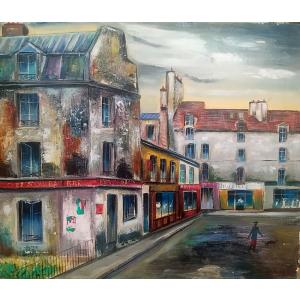 絵画 油絵 小澤勇寿郎 作 パリの街・ムフタール 6号サイズ インテリア