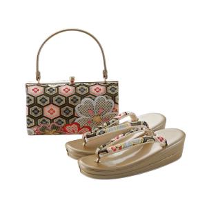 振袖用 紗織 帯地 五枚芯 草履 バッグセット パールトーン加工