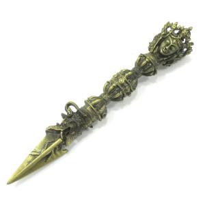 独鈷杵 プルパ 金剛杭 仏具 鉄製 長さ約17cm 三面憤怒尊 密教法具