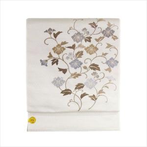 名古屋帯 正絹 白 唐草 〜丸更紗文様〜 クリーム 京玉響 西陣織