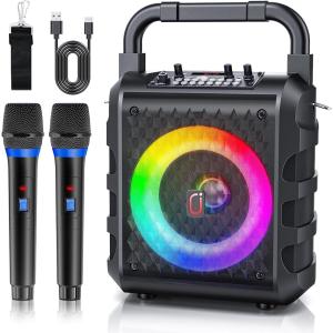 スピーカーセット 拡声器 ワイヤレスマイク2本 Bluetooth 5.0対応 高