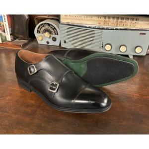 本革 メンズ ダブルモンクストラップ レザーソール ストレートチップ