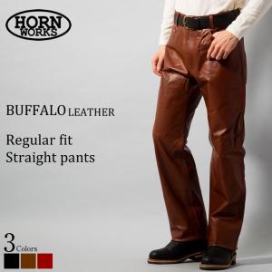Horn Works 本革 レギュラーフィットブーツカットレザーパンツ メンズ