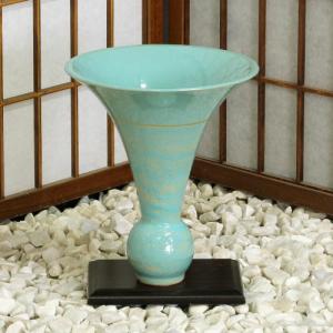 信楽焼 花瓶 花器 華道 池坊 嵯峨御流 黄釉 三角 掛分け 陶器 生け花