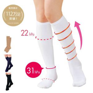 ボンボラン 段階圧縮ハイソックス 2足組 白 ホワイト Bonvolant 着圧