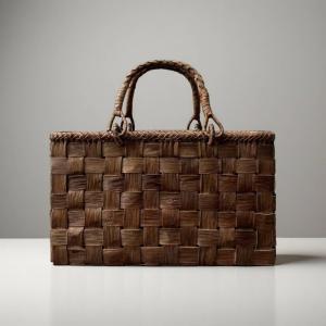 山葡萄 手作り カゴバッグ 内布付き 市松編み、立体花編み : 星凌商店