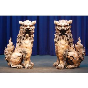 小橋川 昇 手捻這型獅子（白土焼締）＠小橋川陶芸 沖縄 置きもの