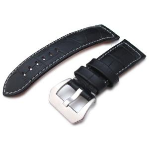24mm MiLTAT 時計ベルト クロコグレイン マットグレー グレーステッチ