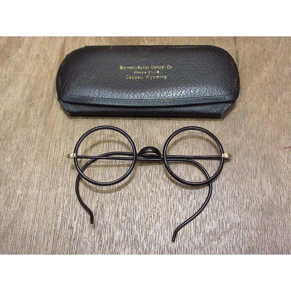 ビンテージ20's30's○ケース付きセル巻きラウンド眼鏡黒○220626i7