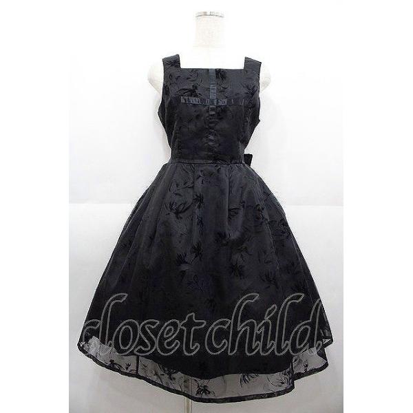 Moi-meme-Moitie / 花柄フロッキーミニジャンパースカート 黒 I-25-08