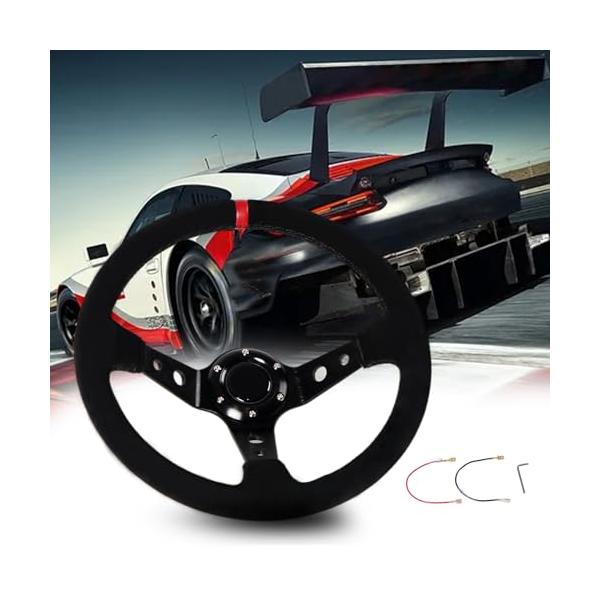 VEHSUN ステアリング 35パイ ハンドル 車用 ディープコーン ブラック