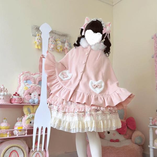 ロリータ 姫系 ケープコート マント ポンチョ コート アウター リボン