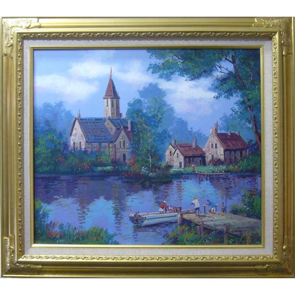 肉質油絵横F12晩秋民家竹内敏彦額装仕上げ品