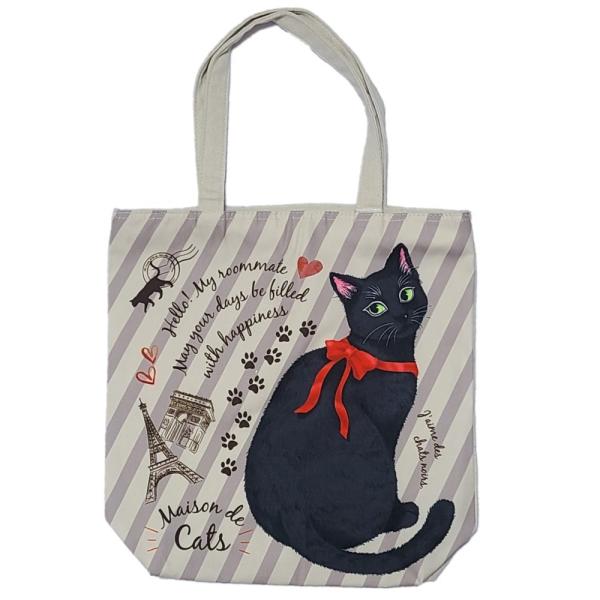 トートバッグ maison de cats 黒猫 エッフェル塔 凱旋門 : あったん