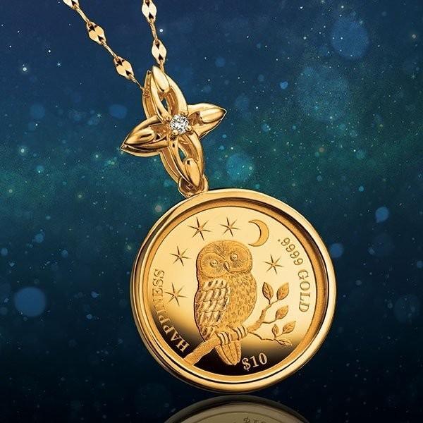 幸せのふくろう金貨コインペンダント ネックレス ジュエリー