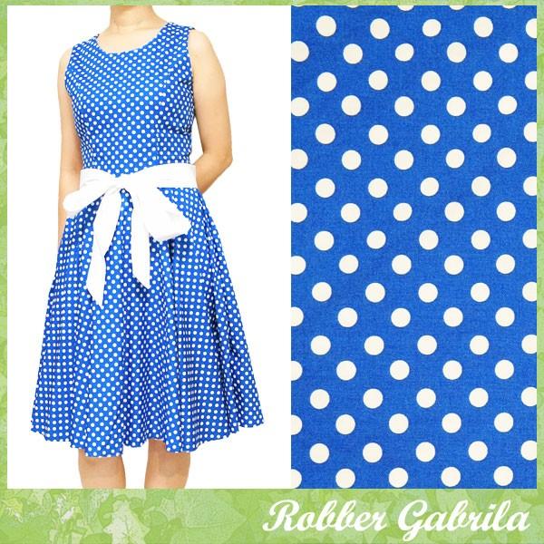 XL】【送料無料】ロカビリー・ワンピース パネルライン（水玉）青 ひざ