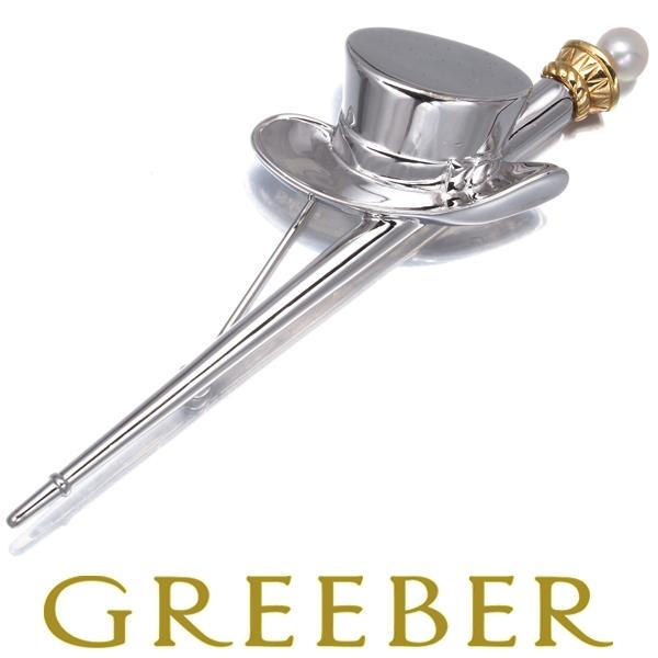 MIKIMOTO コンビ ブローチ パール ハット ステッキ k18 シルバー