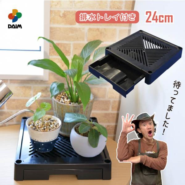 DAIM どこでもブラックベース 24cm 排水トレイ付き 水受け付き 鉢