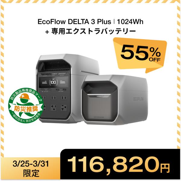 ECOFLOW ポータブル電源 セット リン酸鉄 DELTA 3 Plus + 専用