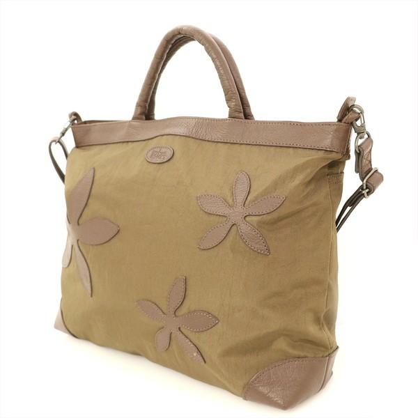 イビザ IBIZA ブラウン レザー×ナイロン 2wayバッグ フラワー パッチ