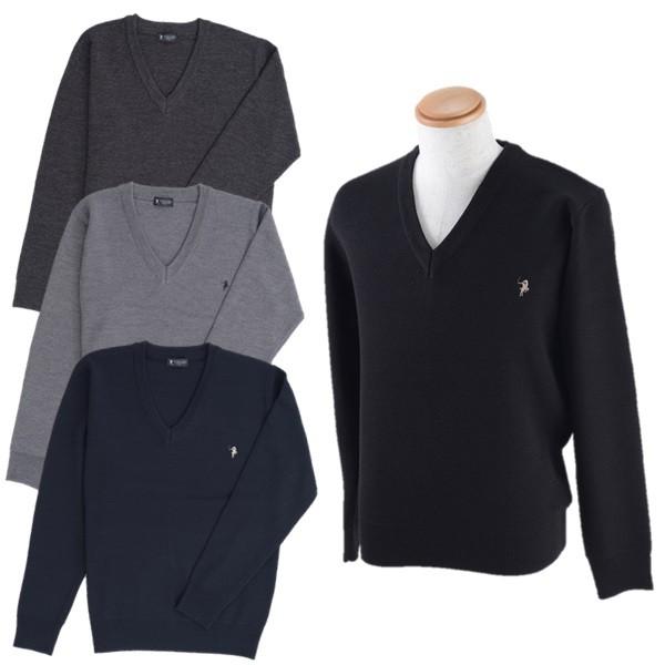 紳士 メンズ ウール混 セーター 12ゲージ ブラック チャコール 杢