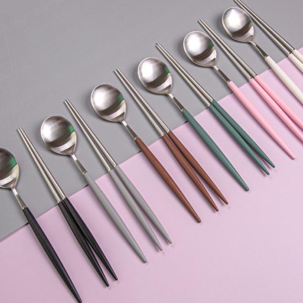 エッフェルシルバー 箸スプーン (1セット) 全8カラー 韓国カトラリー