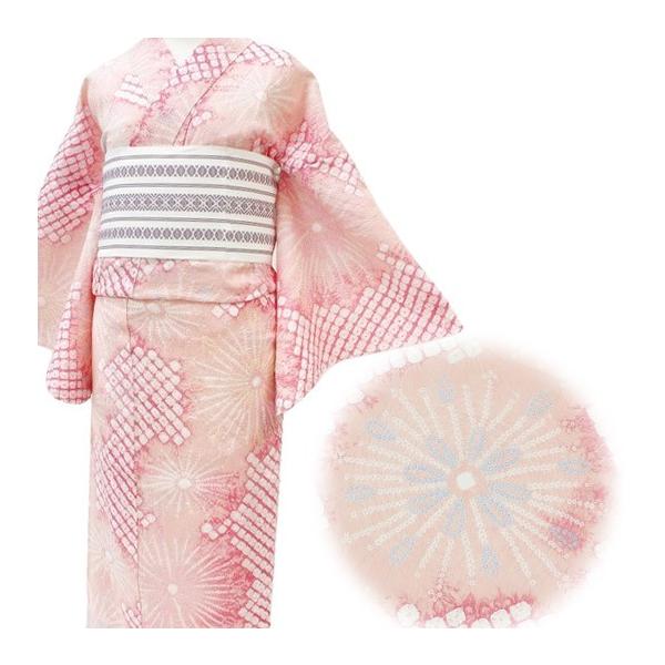 浴衣 本場有松絞り ピンク色 桜色 花火 木綿 伝統工芸品 鳴海絞り 新品