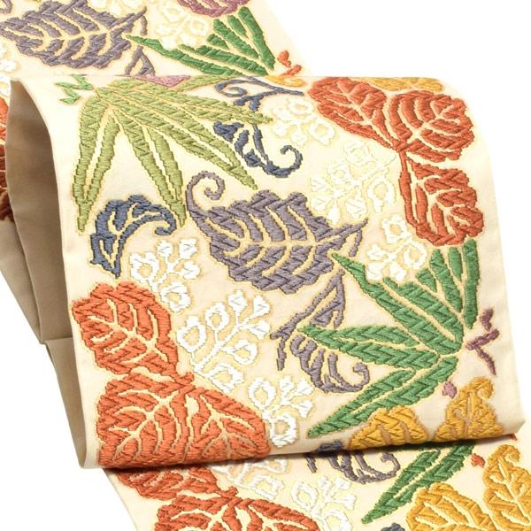 Prices down2）唐織袋帯「生成り色地 桐竹文」錦工芸謹製 六通柄 日本