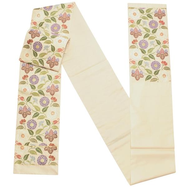 Prices down2）唐織袋帯「生成り色地 菊唐草」錦工芸謹製 六通柄 日本