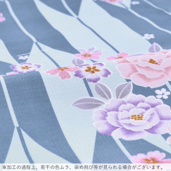 Prices down3）袷着物 単品「白藍色×藍鼠色矢羽根に牡丹・桜