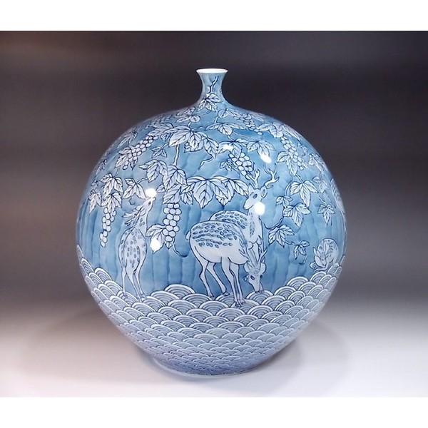 Bフライデー蔵出し特価 青磁 鶴模様 陶器 花瓶 作家物海剛作桐箱あり