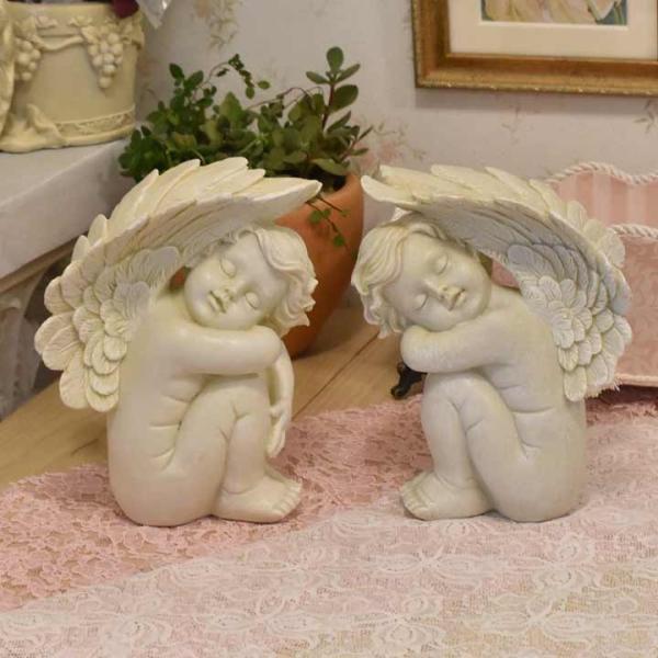 天使 置物 オーナメント アンティーク ペアドール 天使の羽 オブジェ