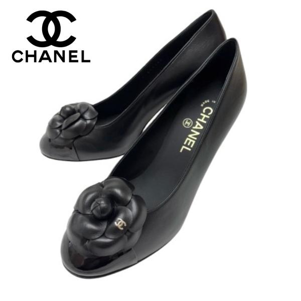 シャネル【新品】直営店購入 パンプス カメリア ヒール 靴 ブラック 黒