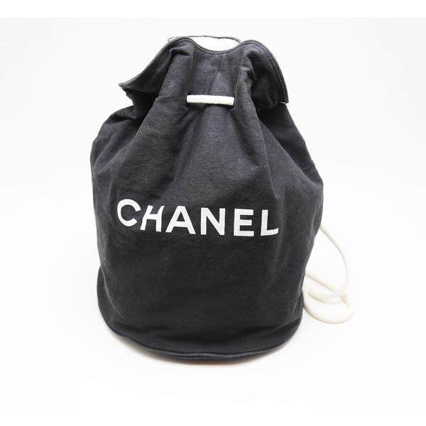 中古品 シャネル 巾着 ショルダーバッグ ブラック コットン ノベルティ