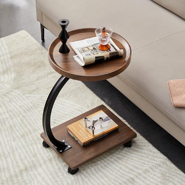 サイドテーブル 長方形/円形 4種類 昇降式 ベッドテーブル コーヒー