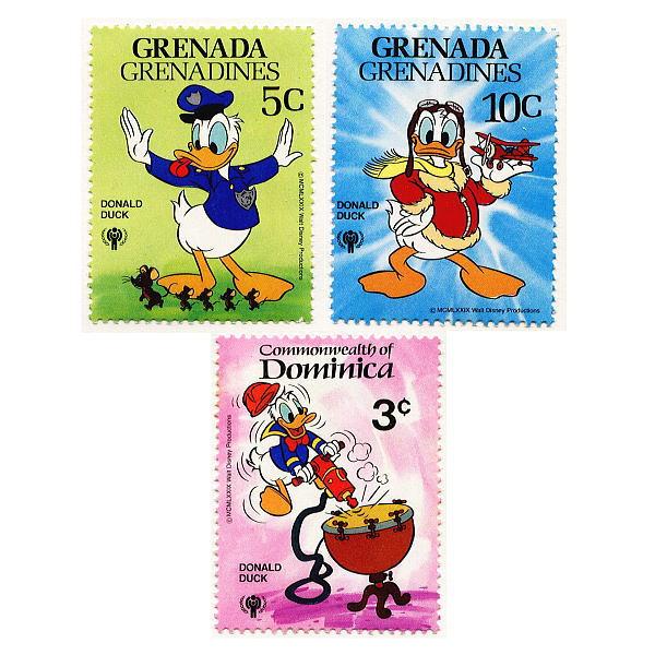 Disney（ディズニー） ドナルド切手3枚セットで 発行国Grenada