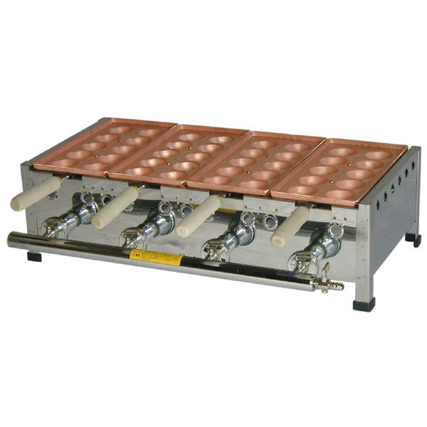 山下金物銅板木柄たこ焼き器）天然ガス用 10穴4丁（4連） （送料