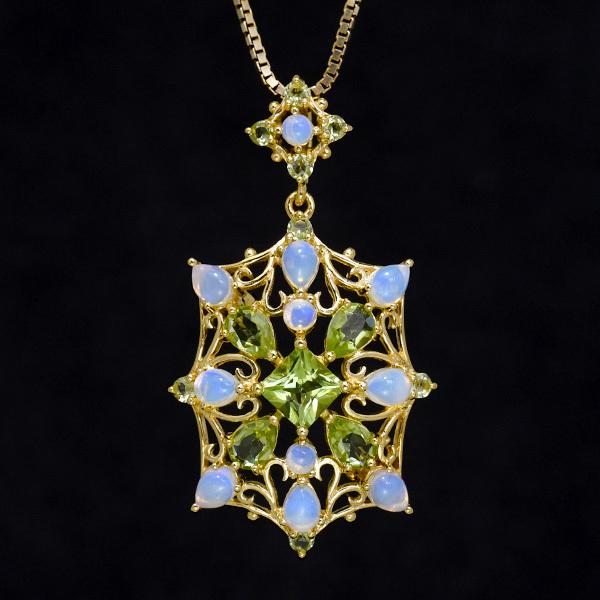 碌山 ペリドット オパール ブローチペンダント 華やかで繊細な