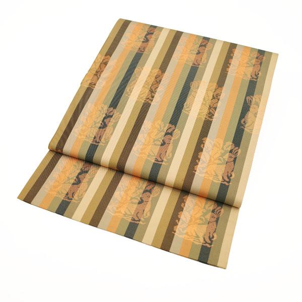 半額／で￥19800→9900 袋帯 本 名物裂 花兎 縞 ウサギ うさぎ 卯年