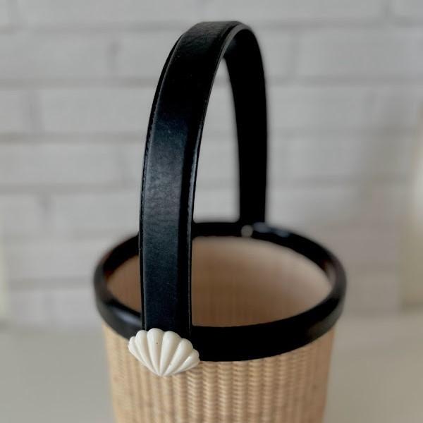 Nantucket ナンタケットバスケット エンボス ワイドレザーハンドル 長