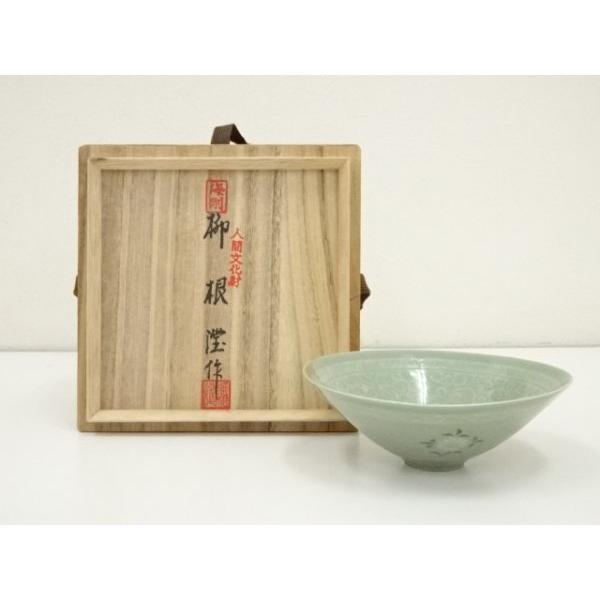 ys7132269; 宗sou 人間国宝 柳海剛（根?）造 高麗青磁茶碗（共箱）【道