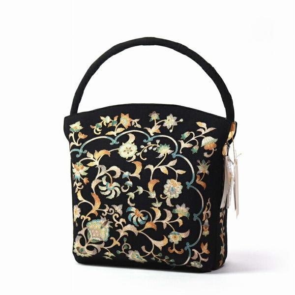 岡重 ハンドバッグ 京友禅 黒色 マグネット開閉 限定1点 手作り 送料