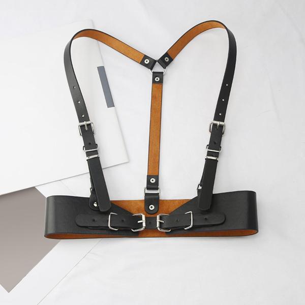 PUレザーレディースウエストハーネスベルトアンダーバストコルセット