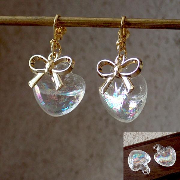 ガラスドーム ガラスドームチャーム 1個 (07) ハート 水入り オーロラ