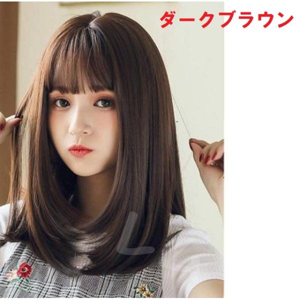 セミロング ダークブラウン 人気 ウィッグ かつら ナチュラル No.822