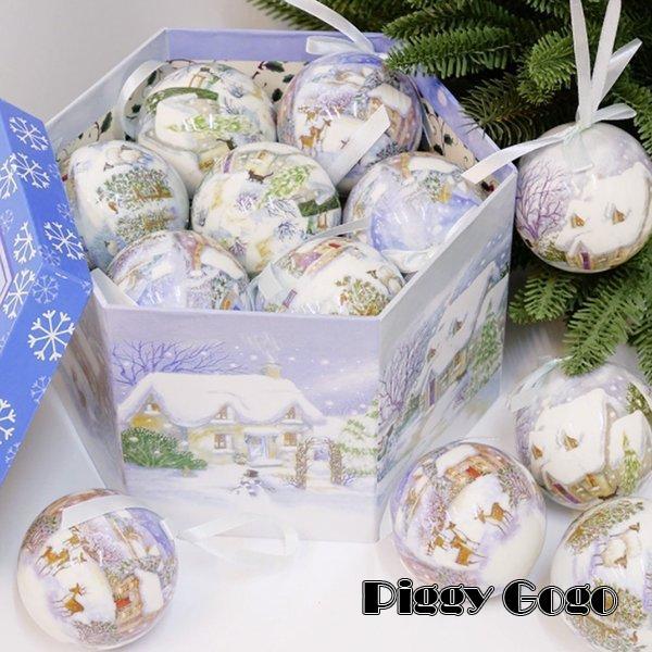 クリスマス オーナメント クリスマスボール 箱付き 柄付き 14個セット